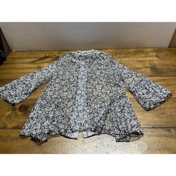 Damee Inc Sheer Jacket Shirt Blouse Floral Black White Wired Collar - Picture 9 of 16